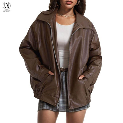 Lederjacke Bomber Modern Schwarz