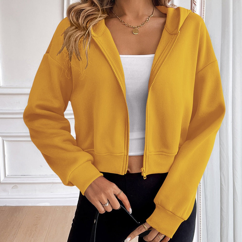 Kapuzenpullover Damen Kurz Locker Baumwolle Reißverschluss