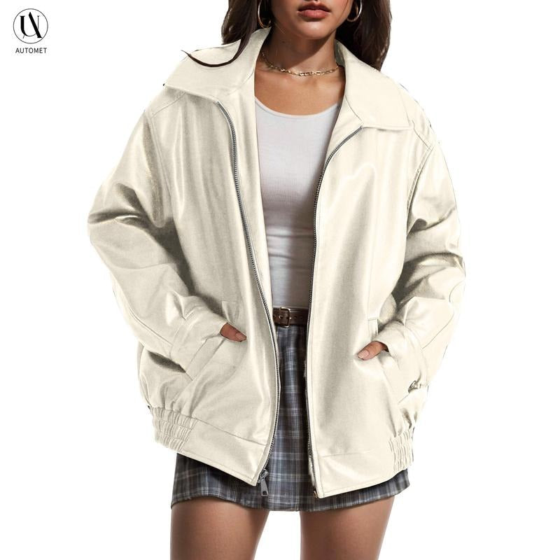 Lederjacke Bomber Modern Schwarz