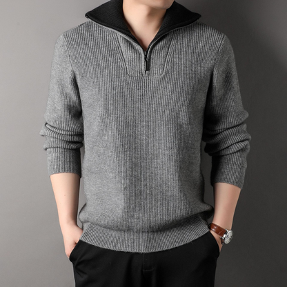Lockere Strickjacke Rippenstrick Wolle Hochkragen Reißverschluss