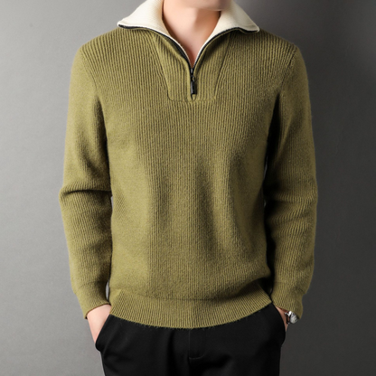 Lockere Strickjacke Rippenstrick Wolle Hochkragen Reißverschluss