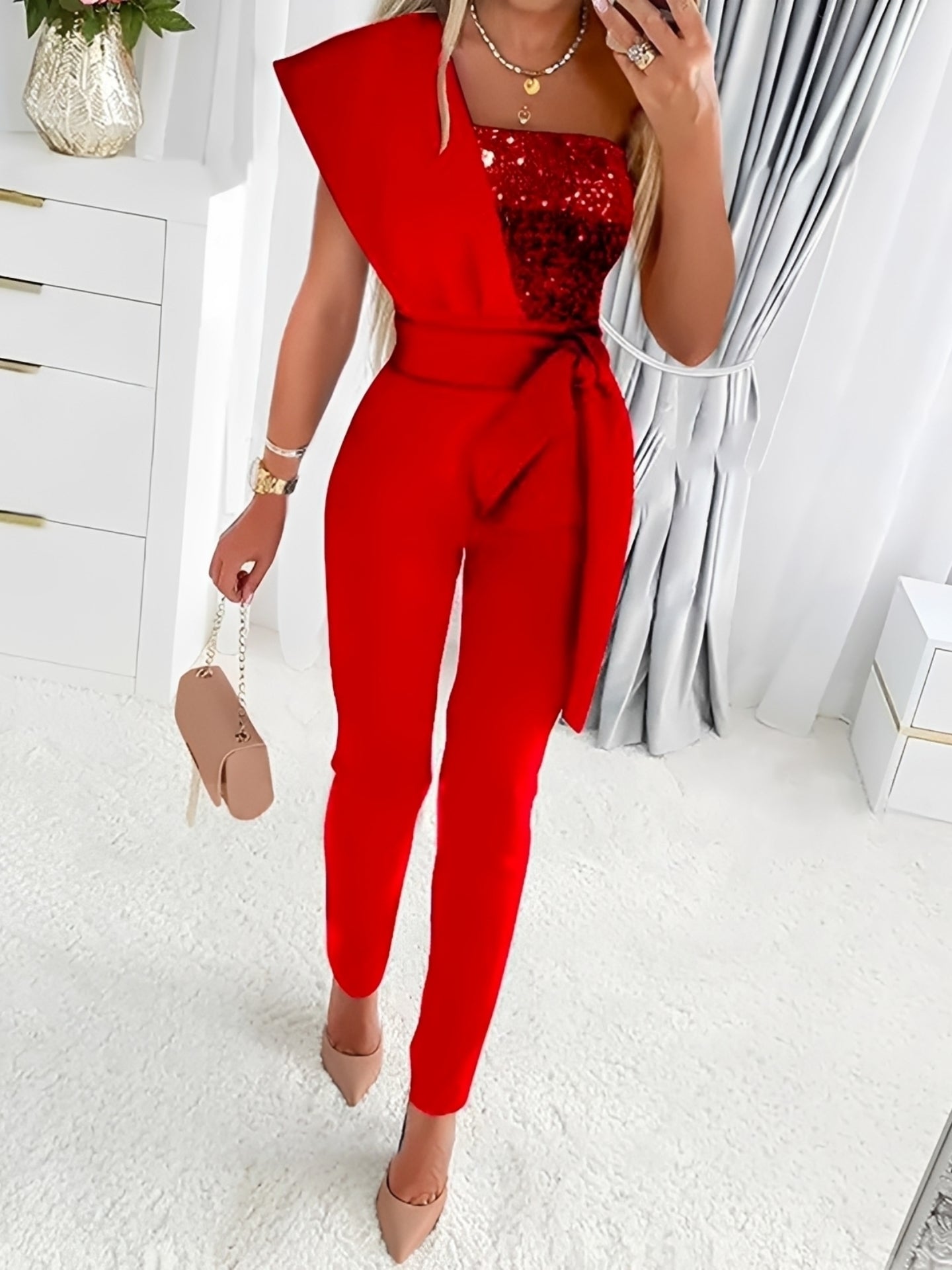 Glitzer Jumpsuit Damen Modern Abendkleid