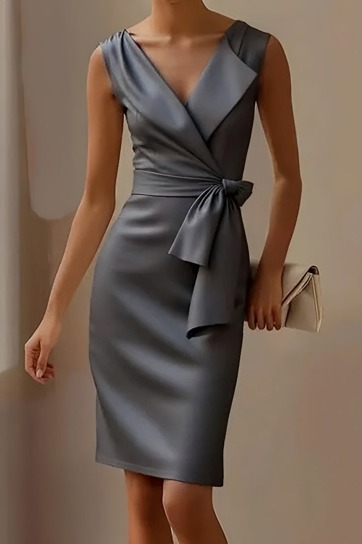 Elegantes Damenkleid Midikleid mit Schleife Schwarz