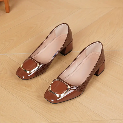 Damen Schuhe Blockabsatz Schnalle Schwarz