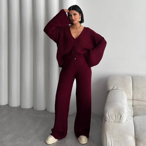 Weite Loungewear Set Übergröße Rippstruktur Gestrickt Bequem