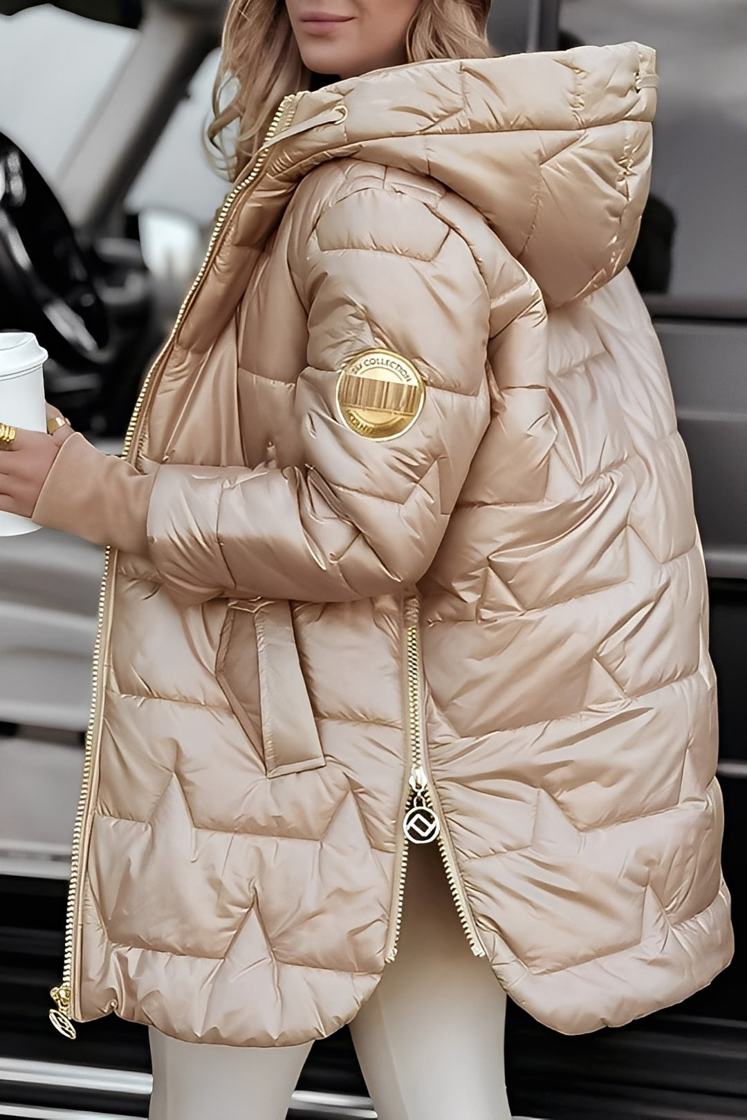 Daunenmantel Damen Elegent Lang Mit Kapuze Schwarz - BerlinGlamour