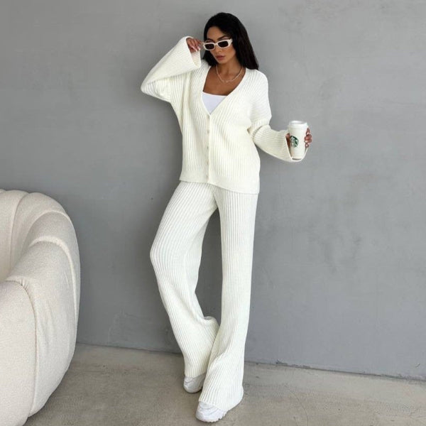 Weite Loungewear Set Übergröße Rippstruktur Gestrickt Bequem