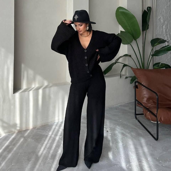 Weite Loungewear Set Übergröße Rippstruktur Gestrickt Bequem