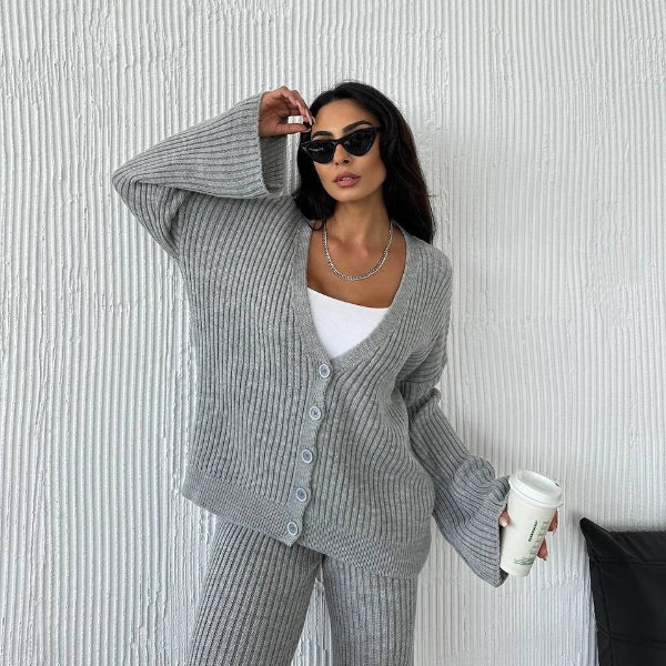 Weite Loungewear Set Übergröße Rippstruktur Gestrickt Bequem