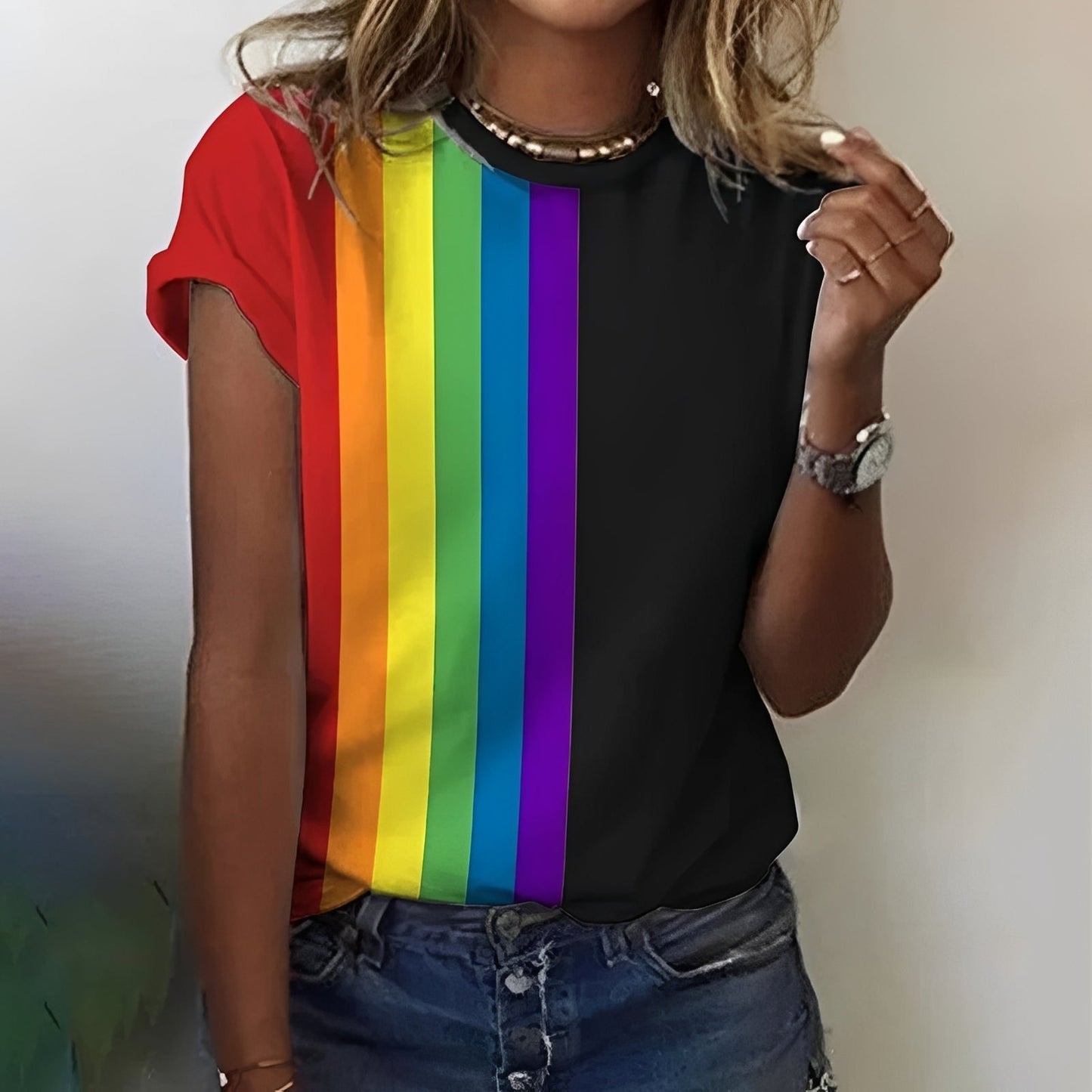 Buntes Damen Regenbogen T-Shirt Lässig