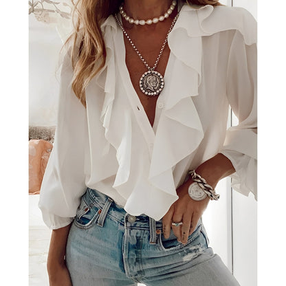 Bluse Frauen Rüschen Bluse Schmetterlingsmuster Sommer