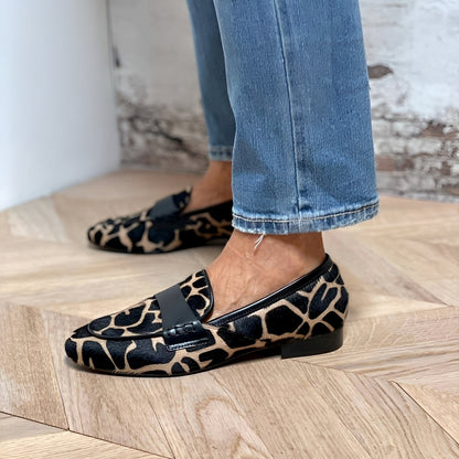 Klassische Loafers Tiermuster Echtleder