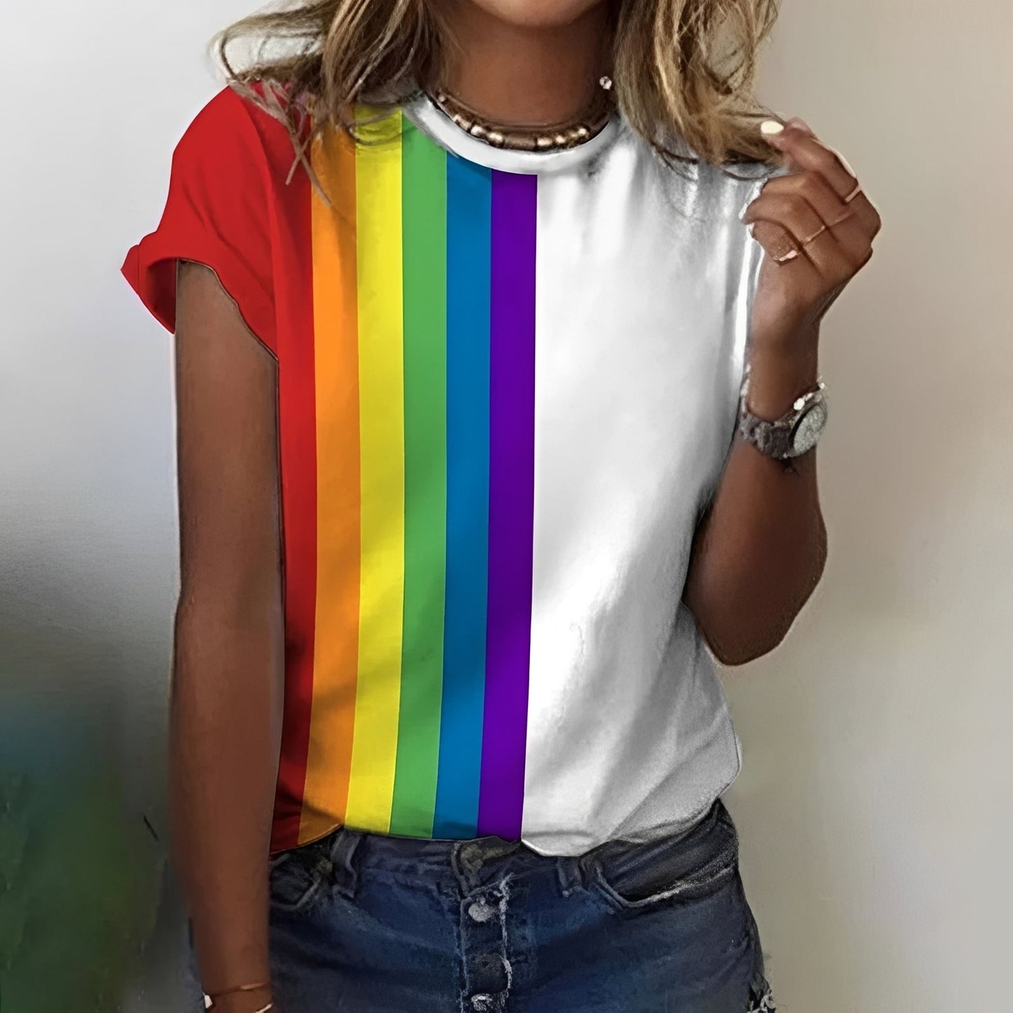Buntes Damen Regenbogen T-Shirt Lässig - BerlinGlamour
