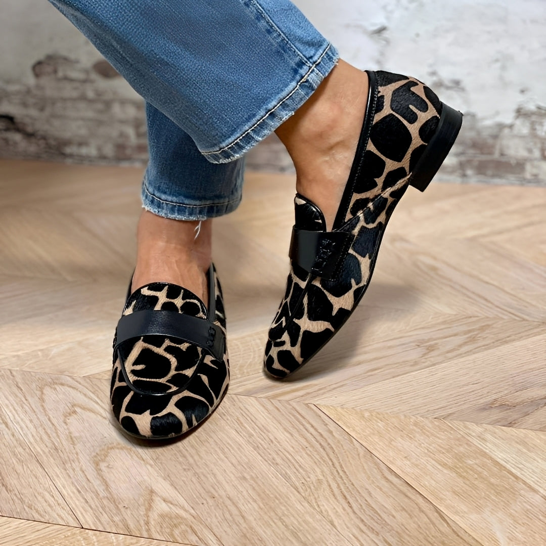 Klassische Loafers Tiermuster Echtleder
