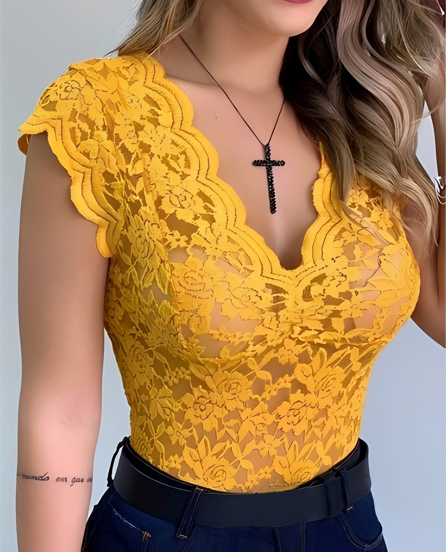 Elegantes Spitzen-Top Ärmellos Damen Oberteil