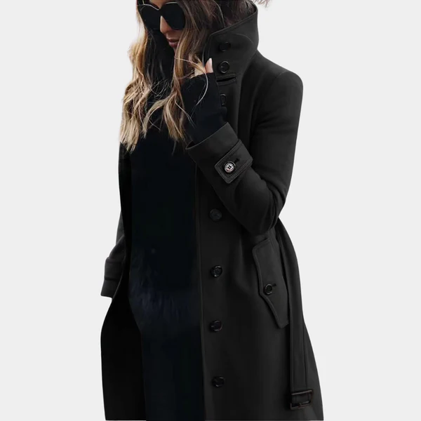 Trenchcoat Damen Taillierte Wollmantel Lang Gürtel
