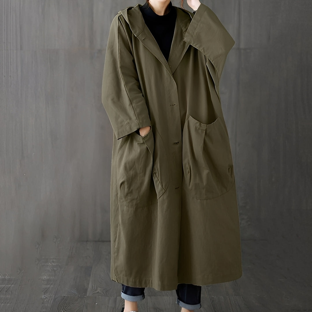 Frauen Trenchcoat Modern mit Taschen und Kapuze