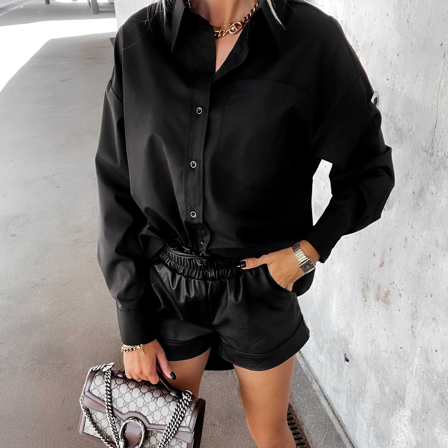 Elegante Damenbluse Langärmlig Dekolleté