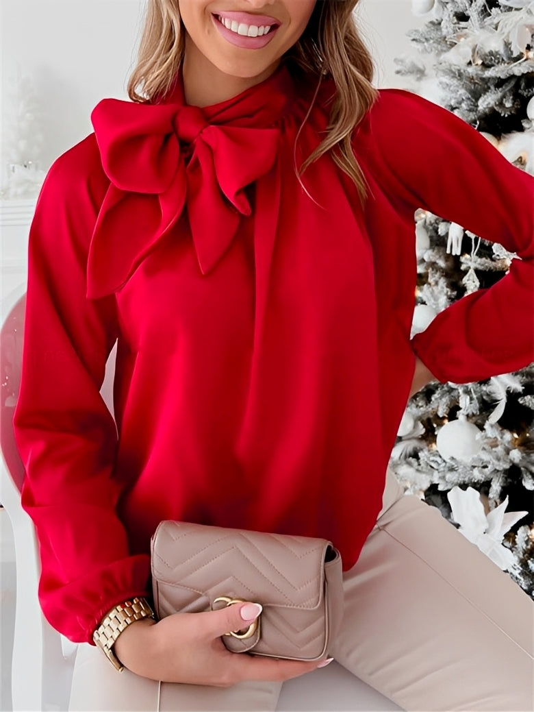 Elegante Damenbluse mit Schleifenkragen Schwarz