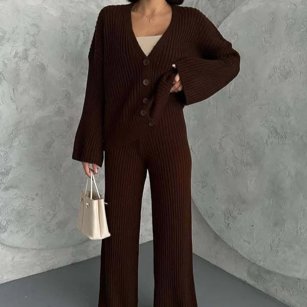 Weite Loungewear Set Übergröße Rippstruktur Gestrickt Bequem