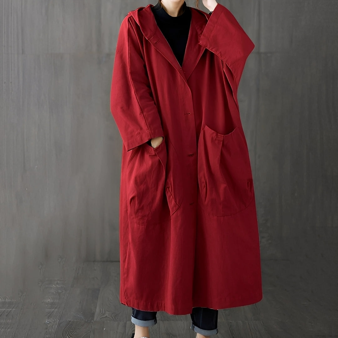 Frauen Trenchcoat Modern mit Taschen und Kapuze