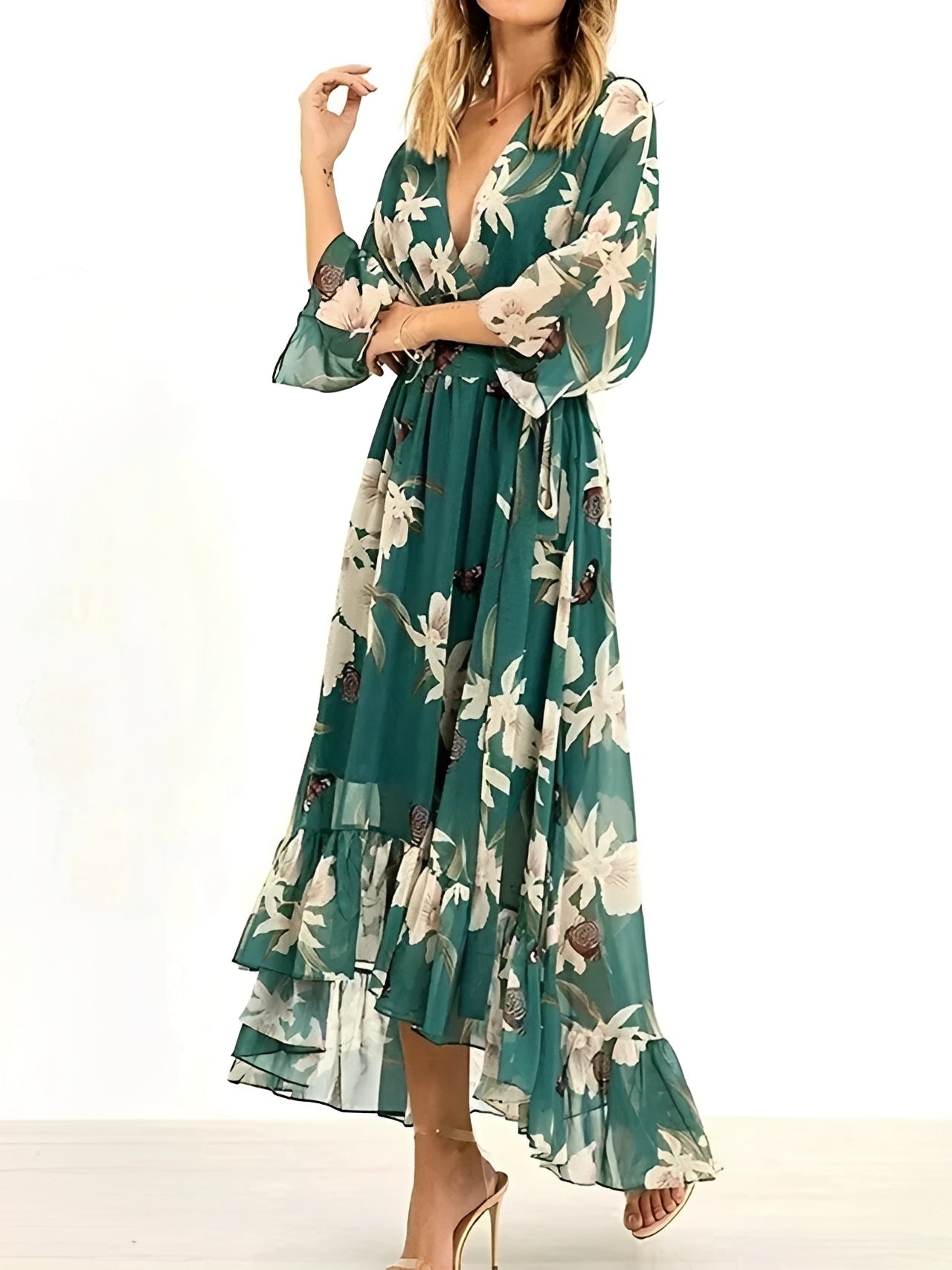 Damen Maxikleid Floral Lang Fließend Sommer - BerlinGlamour