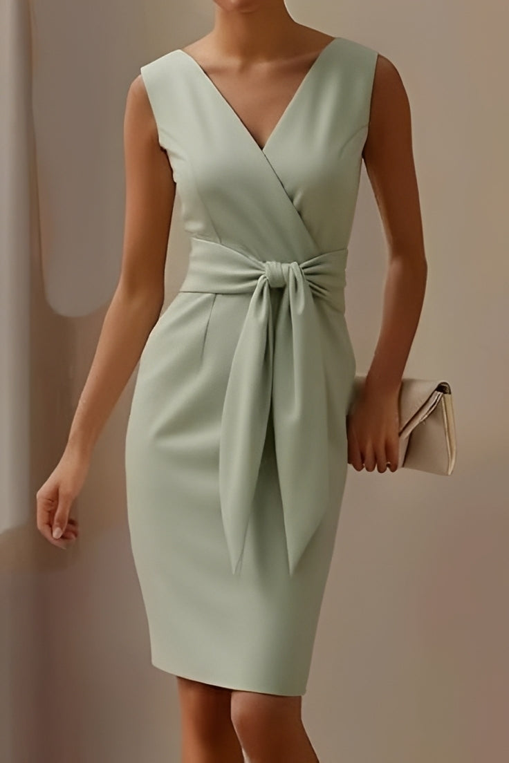Elegantes Damenkleid Midikleid mit Schleife Schwarz