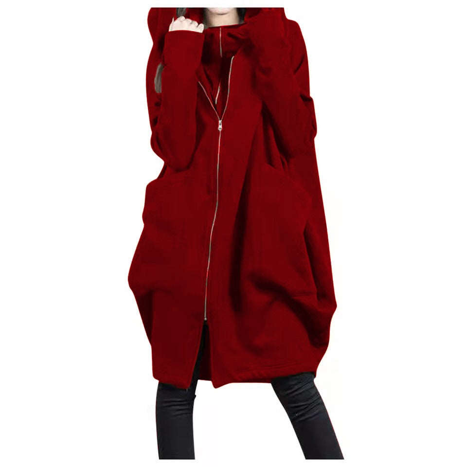 Kapuzenmantel Damen Oversized Weich Woll-Look