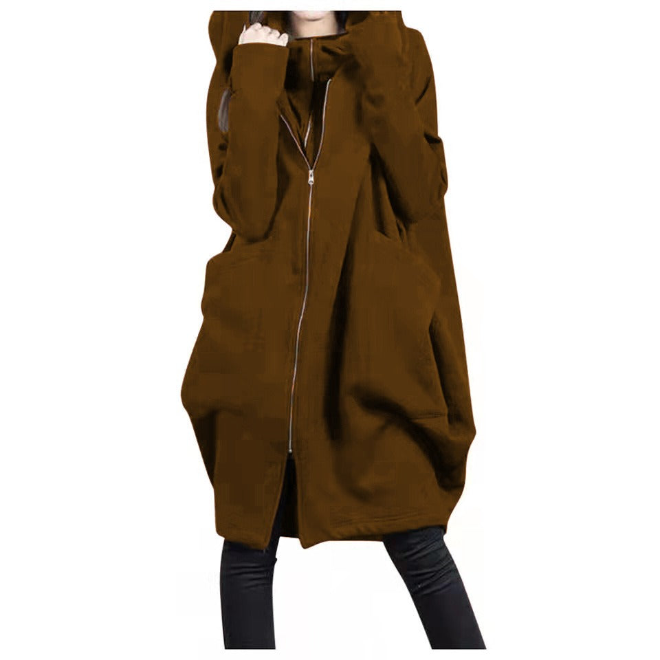 Kapuzenmantel Damen Oversized Weich Woll-Look