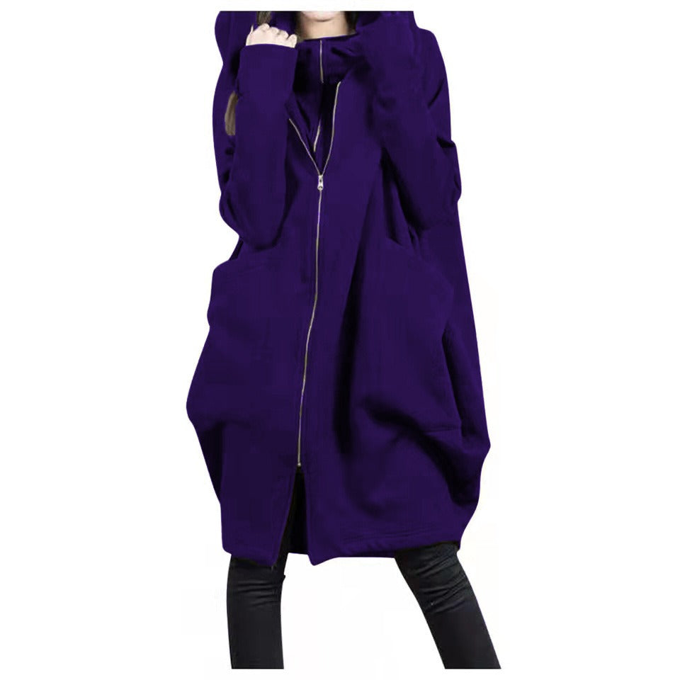 Kapuzenmantel Damen Oversized Weich Woll-Look
