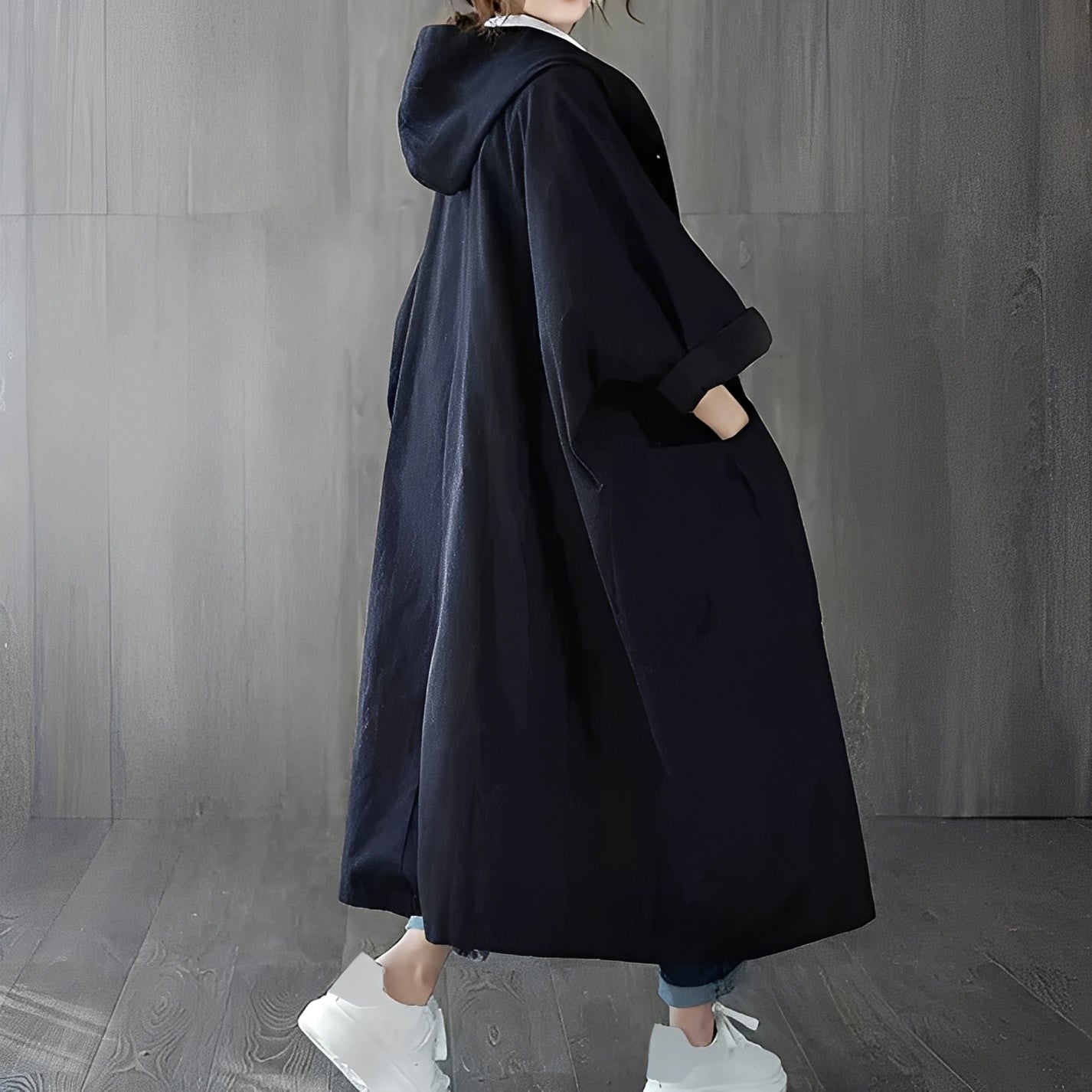 Frauen Trenchcoat Modern mit Taschen und Kapuze