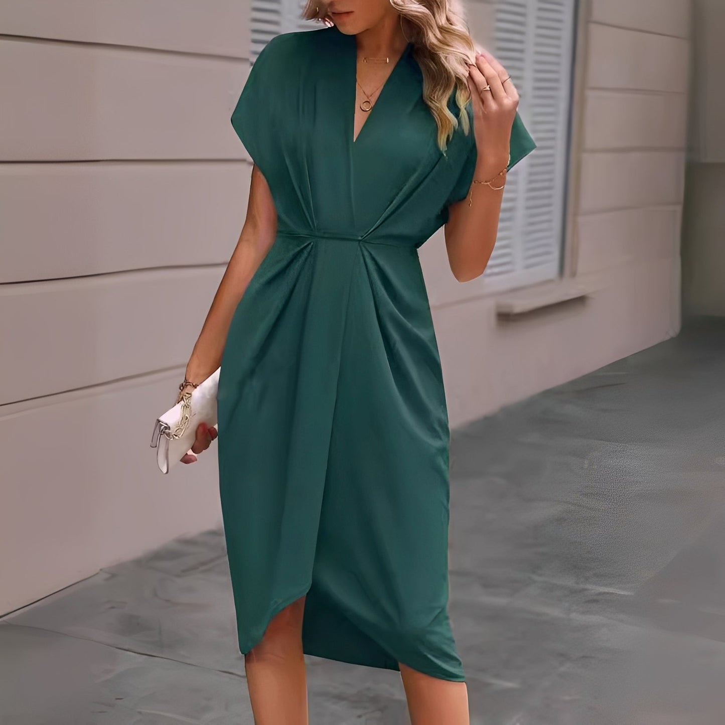 Elegantes Wickelkleid Damen Midi Länge
