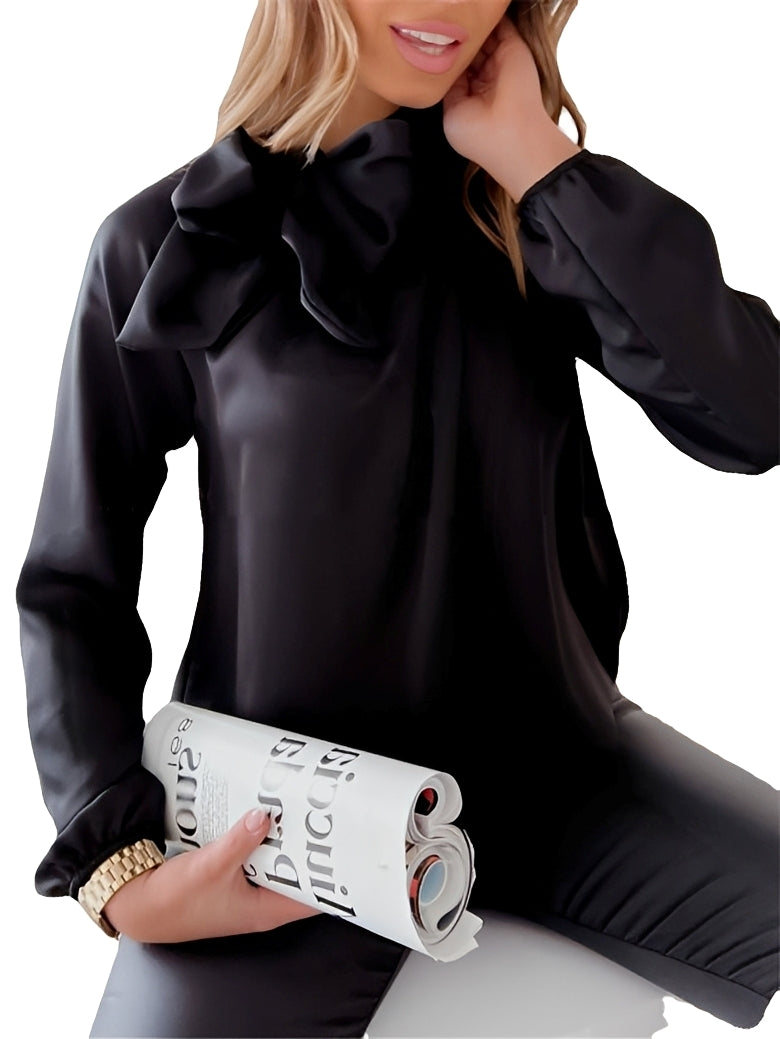 Elegante Damenbluse mit Schleifenkragen Schwarz