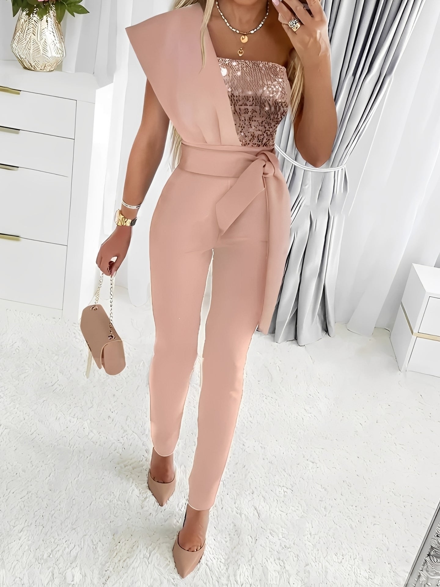 Glitzer Jumpsuit Damen Modern Abendkleid - BerlinGlamour