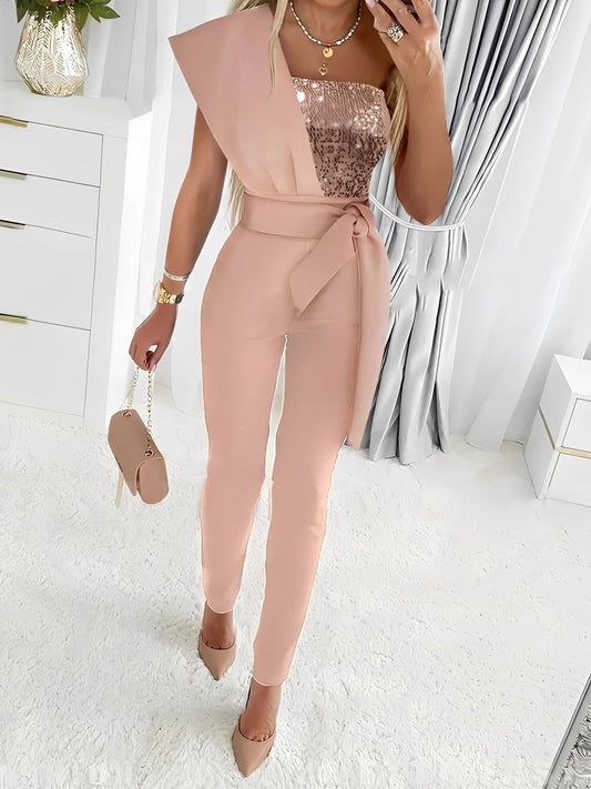 Glitzer Jumpsuit Damen Modern Abendkleid - BerlinGlamour