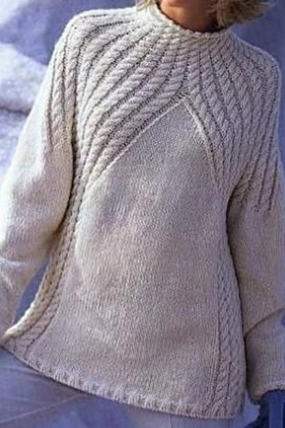 Damen Pullover Rippstrick Hochkragen Lässig