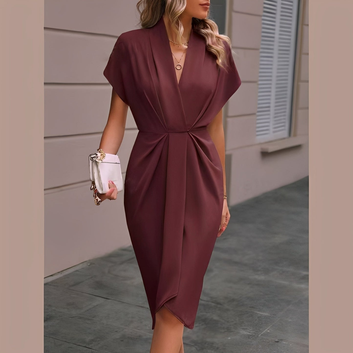 Elegantes Wickelkleid Damen Midi Länge