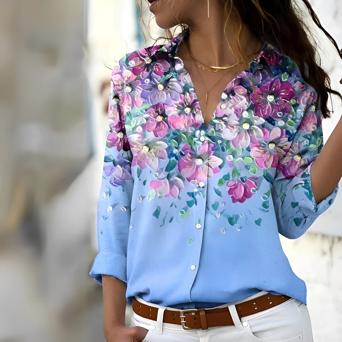 Elegante Damenbluse Langarm mit Kragen Modern