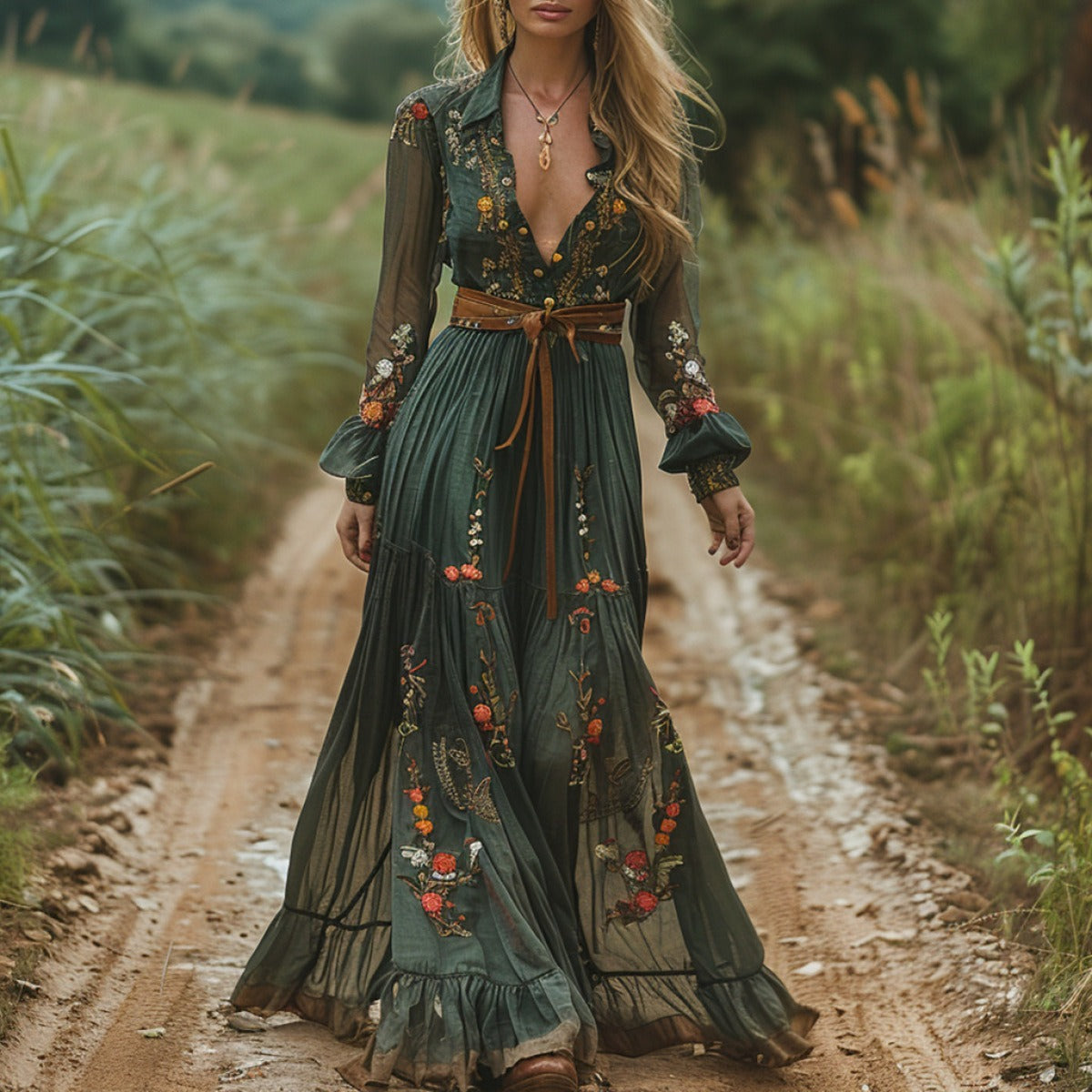 Blumen Maxi-Kleid Damen Sommer Robe Lang - BerlinGlamour