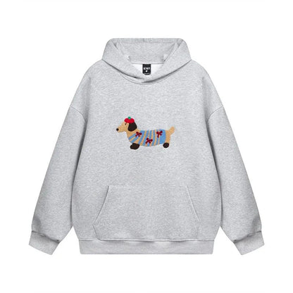 Damen Hoodie Dackel Motiv Groß Oversize Grau
