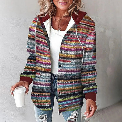 Damen Karo Hoodie Jacke Warm Winter Freizeit
