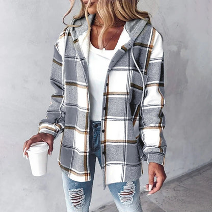Damen Karo Hoodie Jacke Warm Winter Freizeit