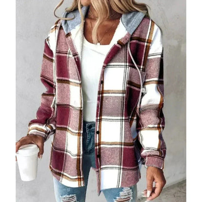 Damen Karo Hoodie Jacke Warm Winter Freizeit