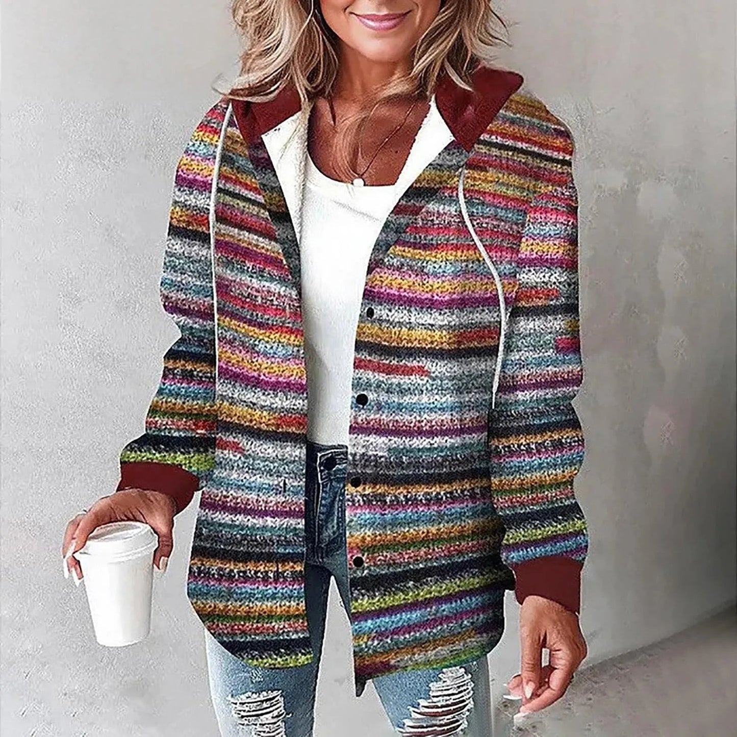 Damen Karo Hoodie Jacke Warm Winter Freizeit