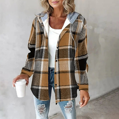 Damen Karo Hoodie Jacke Warm Winter Freizeit
