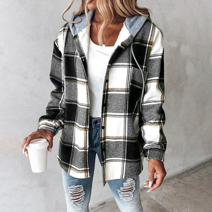 Damen Karo Hoodie Jacke Warm Winter Freizeit