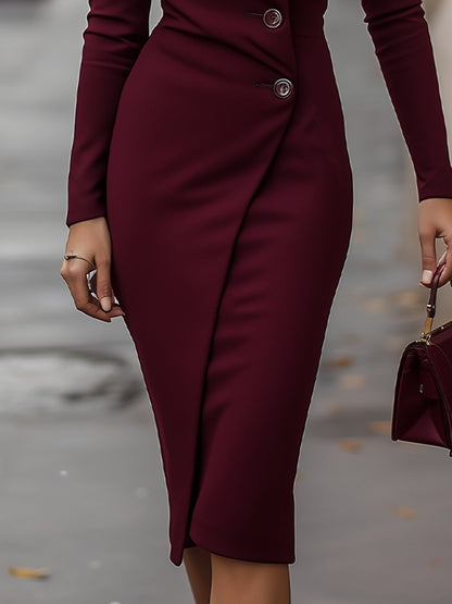 Frauen Frühlingskleid Wickelkleid mit Knöpfen Blumenmuster