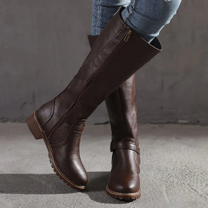Damen Lederstiefel Elegante Schuhe Schwarz