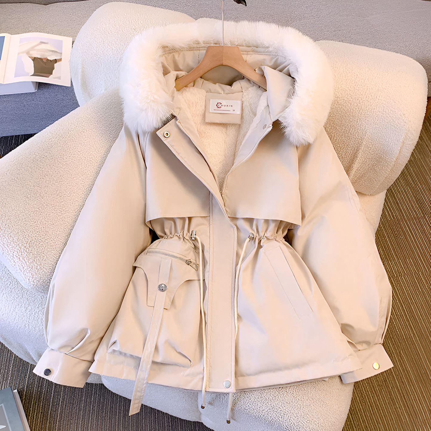 Damen Parka Mantel Winter Warm mit Kunstfell Kapuze - BerlinGlamour