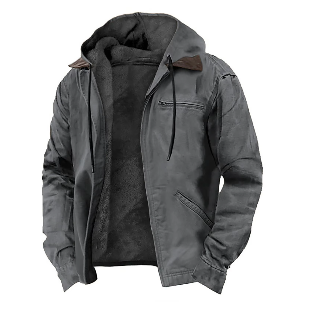 Herren Kapuzenjacke Reißverschluss Modern Schwarz